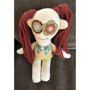 Simply Lulabells Doll Ugly Red Yarn Hair Patchwork Floral Cloth 16” Handmade Rag